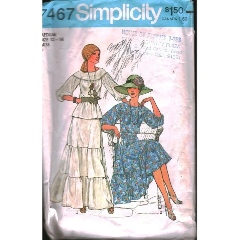 Vintage 1976 Simplicity 7467 Sewing Pattern Misses Two Piece Dress Size 12-14 M